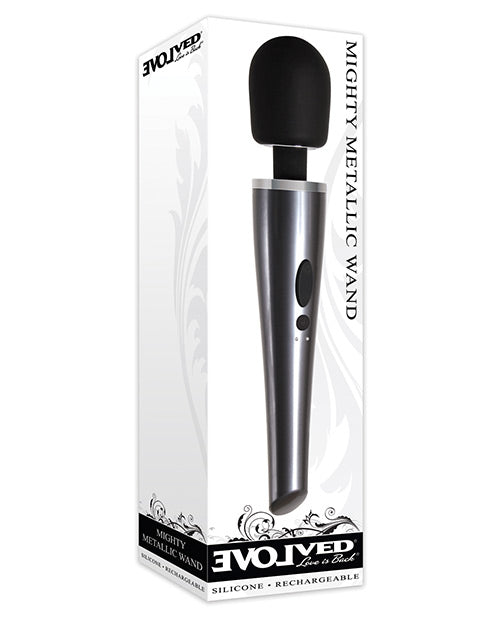 Evolved Mighty Metallic Wand Vibrator - Gray/Black