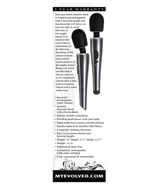 Evolved Mighty Metallic Wand Vibrator - Gray/Black