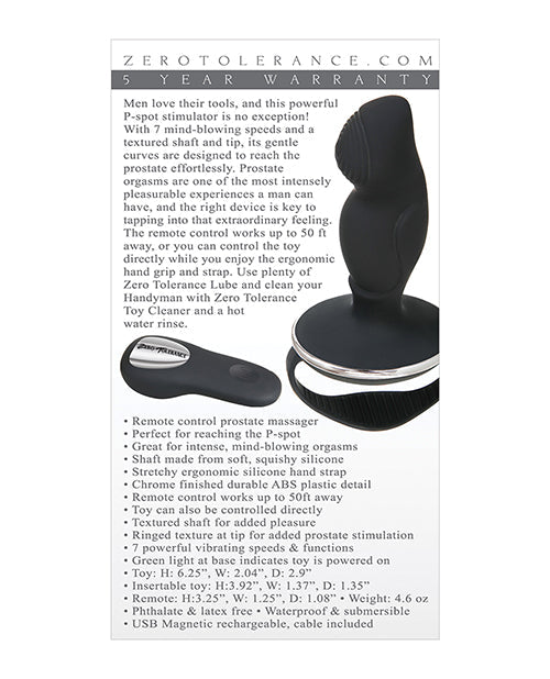 Zero Tolerance Handyman Prostate Massager - Black