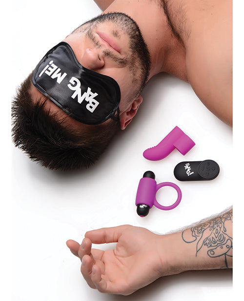 Bang! Couple's Kit: Bullet, Blindfold, Cock Ring & Finger Vibe - Purple