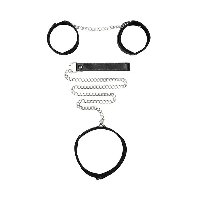 Black & White Velcro Collar Leash & Hand Cuffs - Black